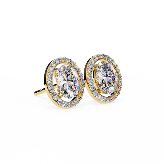 Oval Solitaire Studs with Halo.