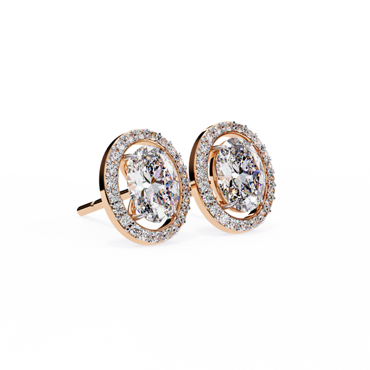 Oval Solitaire Studs with Halo.