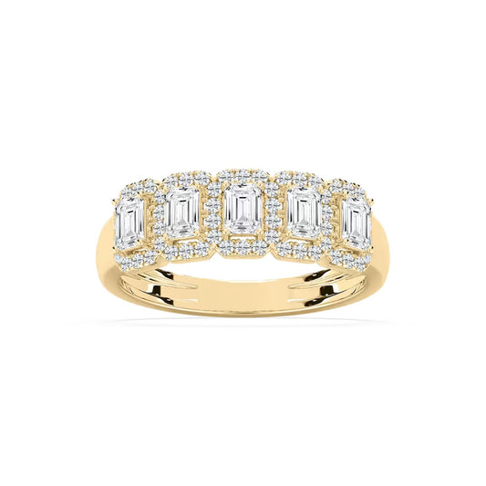 5 Stone Emerald Halo Band