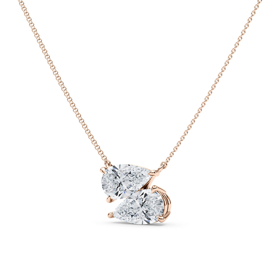 Twin Pear East-West Daimond Pendant With Chain