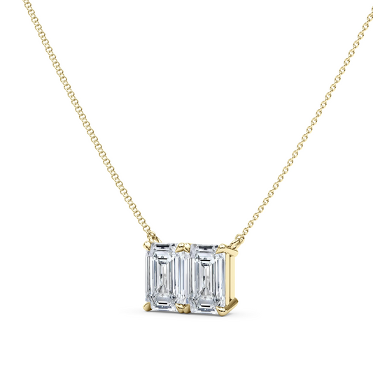 Twin Emerald North-South Diamond Pendant With Chain