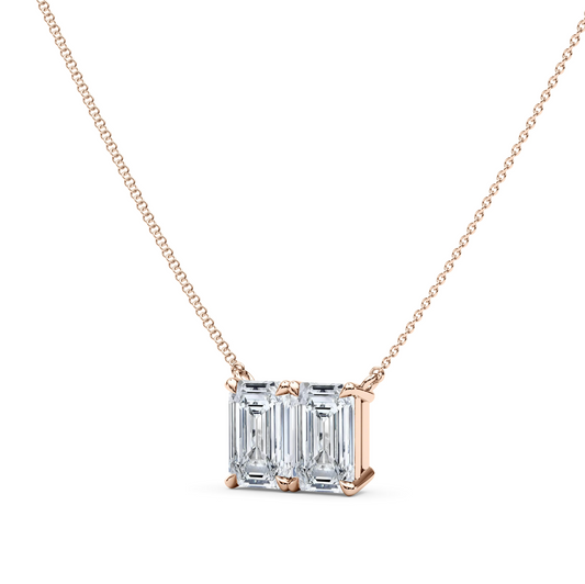 Twin Emerald North-South Diamond Pendant With Chain