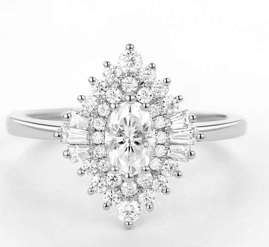 Oval Halo Cluster Ring