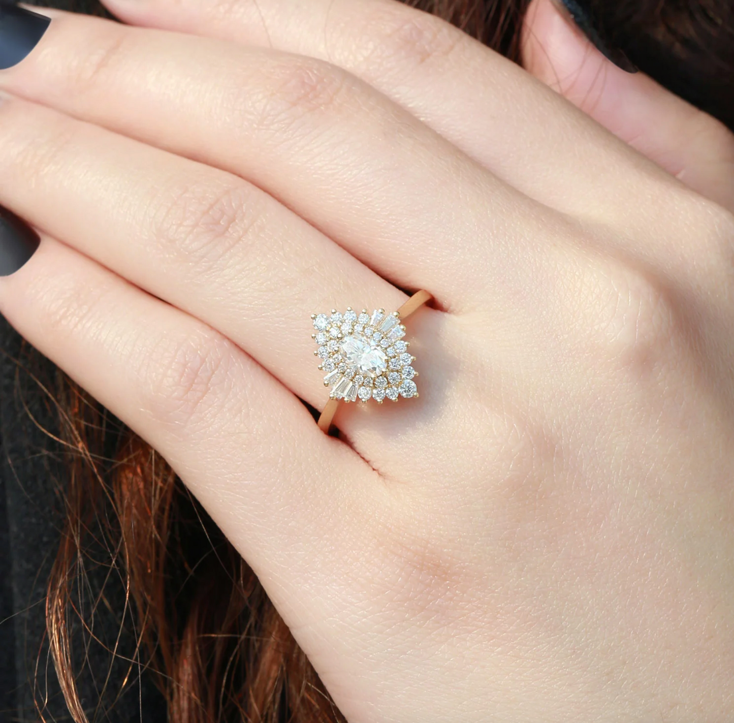 Oval Halo Cluster Ring