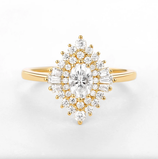 Oval Halo Cluster Ring