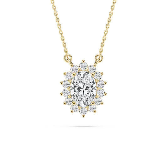 Oval Star Halo Pendant With Chain